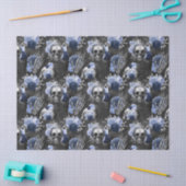 Papier Mousseline Crânes et mains Florales bleues Découpage gris fon (Artisanat)