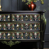 Papier Mousseline Crânes et Rose Bleu Floral Gothique