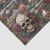 Papier Mousseline Crânes et Rose Bleu Floral Gothique Halloween (Détail)