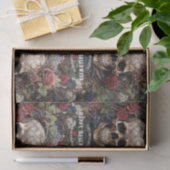 Papier Mousseline Crânes et Rose Bleu Floral Gothique Halloween (Cadeau)
