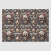 Papier Mousseline Crânes et Rose Bleu Floral Gothique Halloween (Recto)