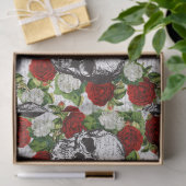 Papier Mousseline Crânes et Roses (Cadeau)