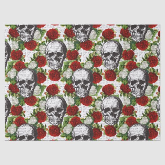 Papier Mousseline Crânes et Roses (Recto)