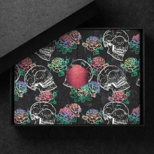 Papier Mousseline Crânes et Roses Ombre   Gothique Glam Pastel Grung