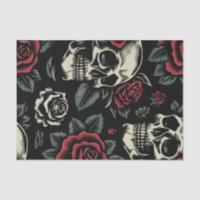 Crânes et Roses Rouges Floral Gothique