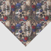 Papier Mousseline Crânes floraux Roses Fleurs bleues gothiques (Détail)