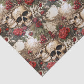Papier Mousseline Crânes floraux Roses rouges gothique (Détail)
