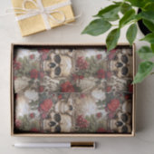 Papier Mousseline Crânes floraux Roses rouges gothique (Cadeau)