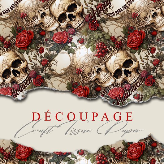 Papier Mousseline Crânes floraux Roses rouges Mariage gothique Hallo