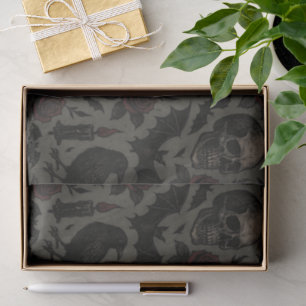 Papier Mousseline Crânes gothiques, corbeaux et Motif Rose