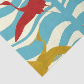 PAPIER MOUSSELINE CRANES ROUGES JAUNES VOLANT SUR DES VAGUES BLANCHE (Détail)