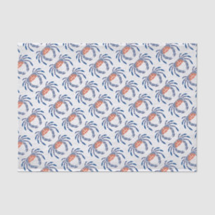 Papier Mousseline Crayon Maryland Crabe bleu en bleu et corail