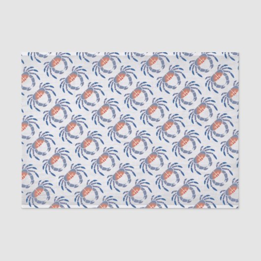 Papier Mousseline Crayon Maryland Crabe bleu en bleu et corail (Recto)