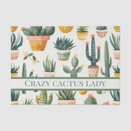 Papier Mousseline "Crazy cactus lady ! texte sur un dessin de cactus (Recto)