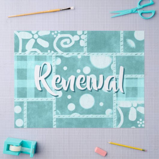 Papier Mousseline Crazy Quilt Teal Gingham Personalized Decoupage (Artisanat)