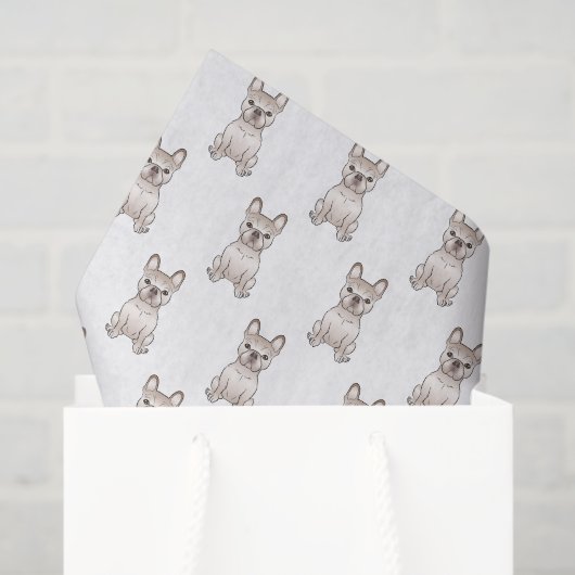 Papier Mousseline Cream Frenchie Cartoon Motif (Sac cadeau)