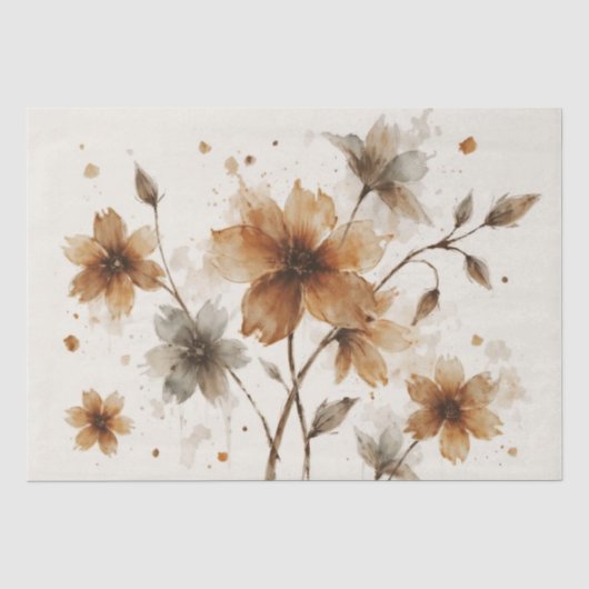 Papier Mousseline Création florale marron et gris (Recto)