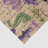 Papier Mousseline Créatures de mer violette et verte sur la dédécoup (Détail)