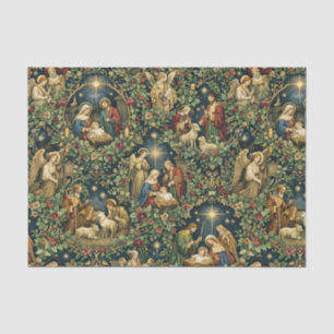 Papier Mousseline Crèche florale vintage sur fond bleu de minuit
