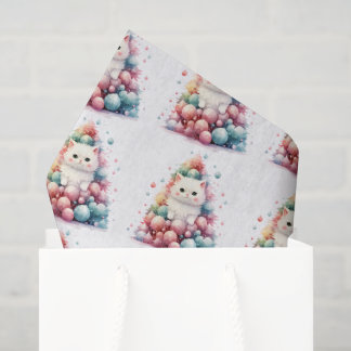 Papier Mousseline Créez Votre Propre Arbre de Noël Coloré Chat Blanc