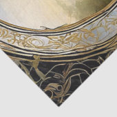 Papier Mousseline Crème Art Nouveau Floral Bleu n Or Ephémère 2A (Détail)