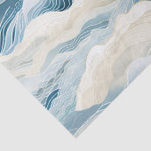 Papier Mousseline Crème Bleue Mer Sable Océan Vagues (Détail)