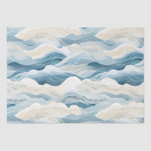 Papier Mousseline Crème Bleue Mer Sable Océan Vagues (Recto)