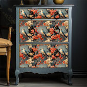 Papier Mousseline Crème Bleue Oiseaux Fleurs de Crème Orange Géorgie