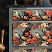 Papier Mousseline Crème Bleue Oiseaux Fleurs de Crème Orange Géorgie