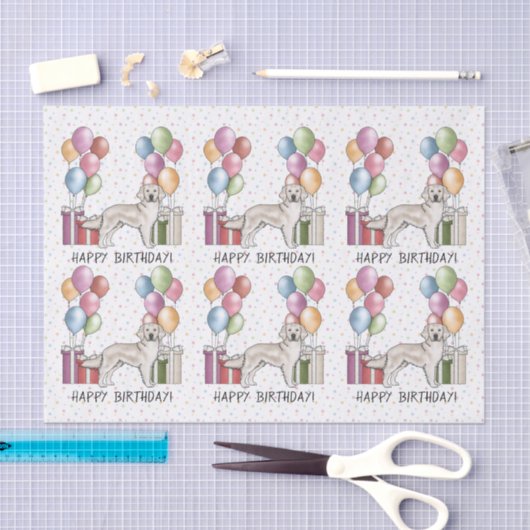 Papier Mousseline Crème Golden Retriever coloré Joyeux anniversaire (Artisanat)