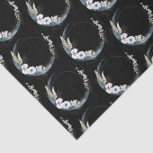 Papier Mousseline Crescent Bleu Lune avec Motif Fleurs Blanches (Détail)