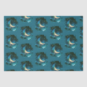 Papier Mousseline Crescent Moon Stars Céleste Blue Halloween