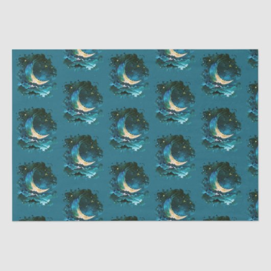 Papier Mousseline Crescent Moon Stars Céleste Blue Halloween (Recto)