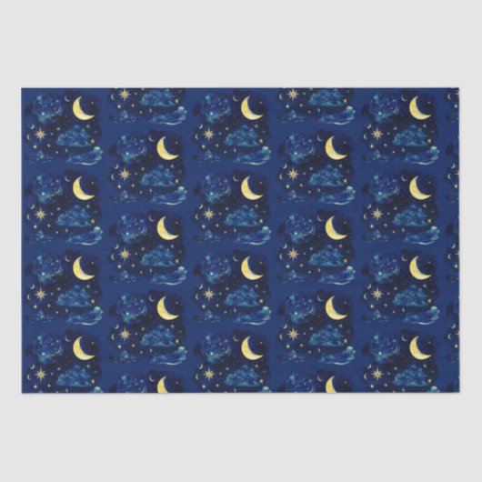 Papier Mousseline Crescent Moon Stars Céleste Blue Halloween (Recto)