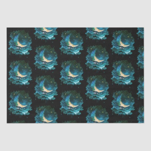 Papier Mousseline Crescent Moon Stars Celestin Black Halloween (Recto)