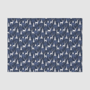 Papier Mousseline Cristal de glace Noël Cerf Cobalt bleu
