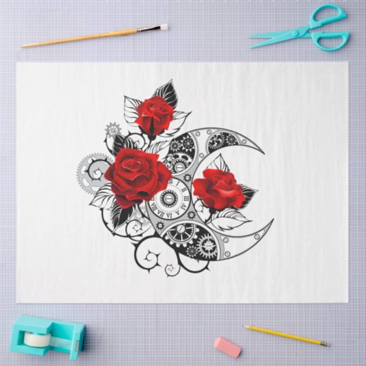 Papier Mousseline Croissant mécanique avec roses rouges (Artisanat)