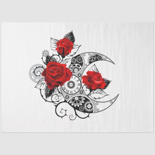 Papier Mousseline Croissant mécanique avec roses rouges (Recto)