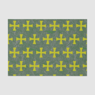 Papier Mousseline Croix byzantine en or faux sur fond vert mousse