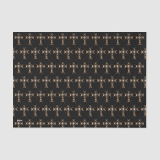 Papier Mousseline Croix celtique et crâne (or) (Recto)