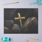 Papier Mousseline Croix dorée sur une roche (Artisanat)