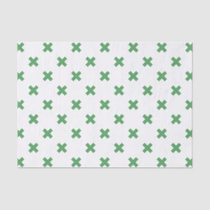 Papier Mousseline Croix verte coutures sur blanc