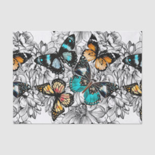 Papier Mousseline Croquis coloré des papillons floraux motif