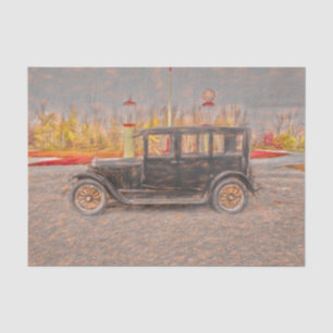 Papier Mousseline Croquis de voiture jaune rouge noir rustique antiq