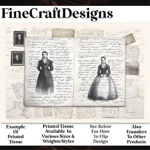 Papier Mousseline Croquis victoriens Script Collage AF3 Découpage