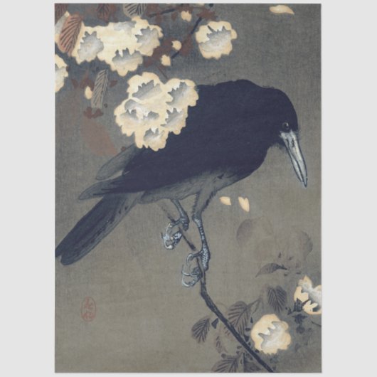 Papier Mousseline Crow and Blossom by Ohara Koson Decoupage (Recto)