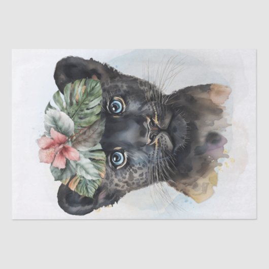 Papier Mousseline Cube Black Panther Cub Floral Wild Cat Aquarelle (Recto)