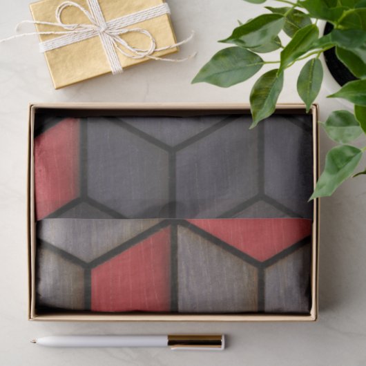 Papier Mousseline Cubes rouges noirs gris (Cadeau)