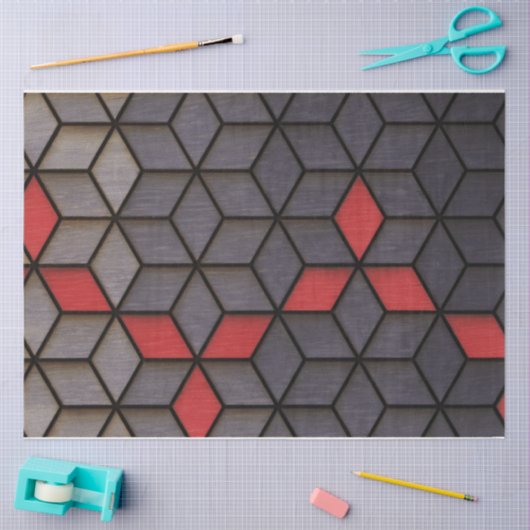 Papier Mousseline Cubes rouges noirs gris (Artisanat)