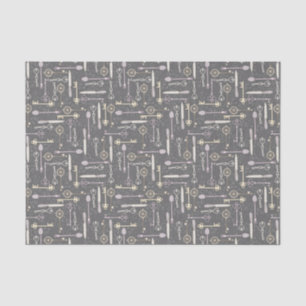 Papier Mousseline Cuillères et clés vintage sur gris